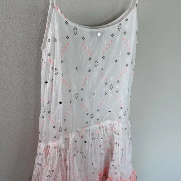 Juliet Dunn Nomad Embroidered Mirrored Cotton Mini Dress White Coral Boho 6/8 - Picture 12 of 15